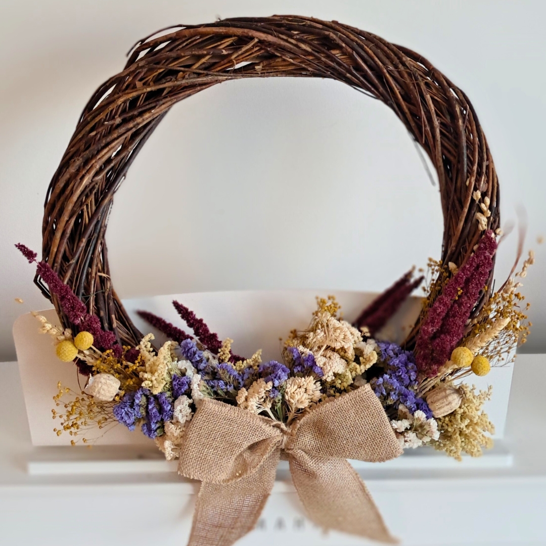 willow and dried flowers autumn wreath